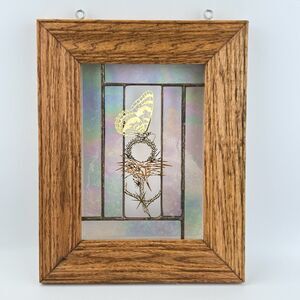 Vintage Stained Glass Suncatcher Frame | Butterfly & Thistle Design | 9” x 7”
